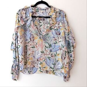 Maje Letrany Printed Ruffle Top jungle white blanc floral blouse